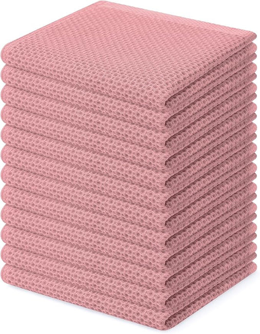 Homaxy 100% Cotton Waffle Weave Kitchen Dish Cloths 12-Pack, Dried Rose | 12 x 12 Inches, Ultra Soft Absorbent Dish Towels, Quick Drying Dish Rags with Hanging Loop by Homaxy