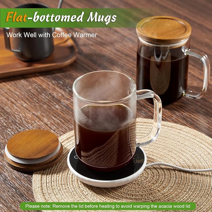 DRASTAR Glass Coffee Mugs, 20 oz Clear Coffee Cups, Coffee Mug with Acacia Wood Lid, Tea Glass Cups with Handles, Large Coffee Mug Set of 2, Glass Coffee Cups for Latte, Espresso, Tea - Image 2