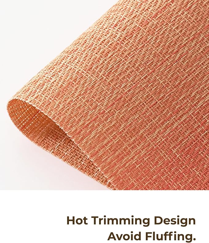 Leetaltree Gradient Burnt Orange Woven Placemats Set of 4 - Heat Resistant Non-Slip Fall Place Mats for Dining Table, Washable Durable PVC Vinyl Woven Table Mats(Gradient Orange-red, 4) - Image 7
