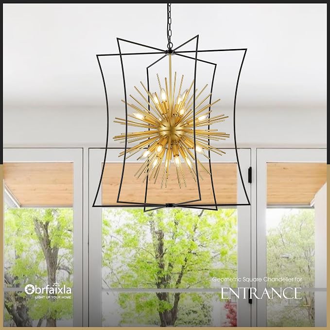 Modern 31.5" Black Gold Sputnik Chandelier for Dining Room Industrial Retro Geometric 16-Light Large Ceiling Pendant Light Fixture for Kitchen Bedroom Living Room Hallway Entryway Foyer - Image 7