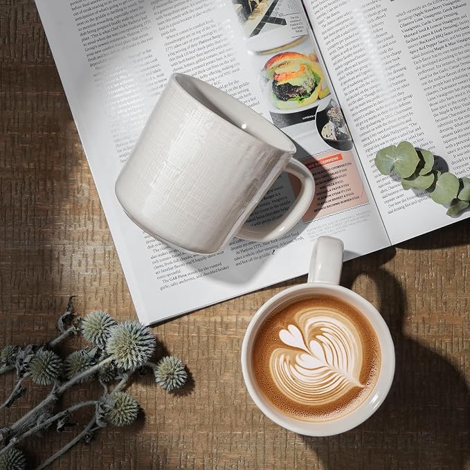 famiware Moonlight Coffee Mug Set of 4, 14oz Mug Set with Linen Finish, Coffee Cup Set with Handle for Latte, Cappuccino, Tea, Hot Cocoa, Microwave and Dishwasher Safe, White - Image 2