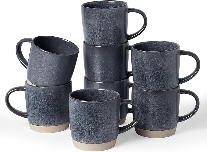 famiware Coffee Mugs Set of 8, Milkyway 13 oz Mug Set, Ceramic Cup Set with Handle for Coffee, Tea, Cocoa, Milk, Matte Dark Charcoal by Famiware