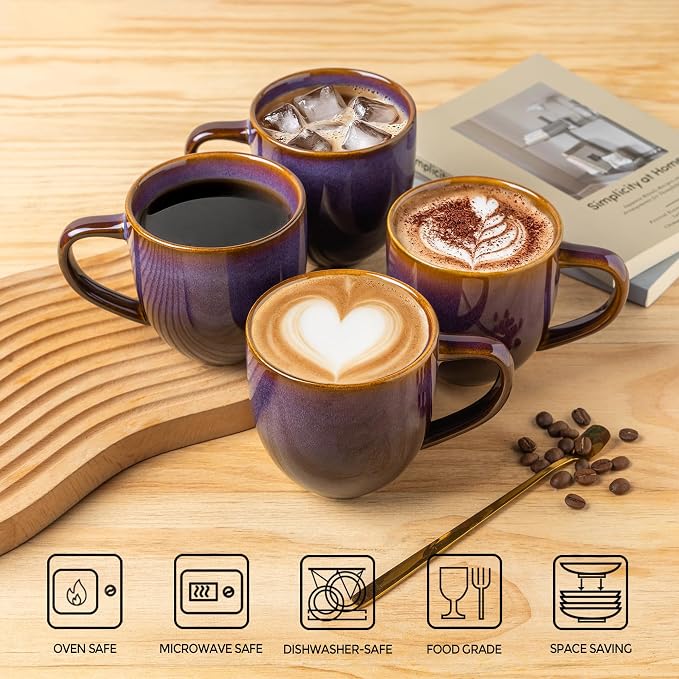 theterra Ceramic Coffee Mugs Set of 6, 12 oz Coffee Cups with Handle | Handmade, Suitable for Latte, Tea, Milk, Beer & Hot Cocoa, Amber Amethyst - Image 4