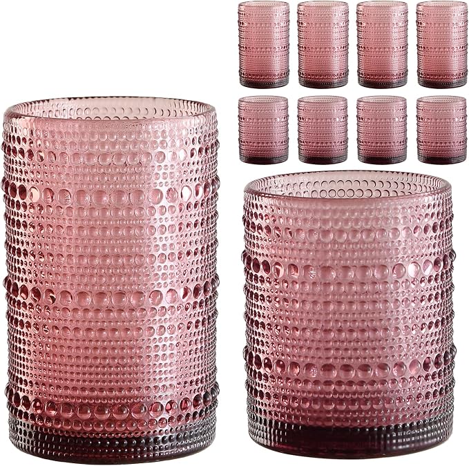 ZMOWIPDL 12oz & 15oz Hobnail Drinking Glasses,Purple Glass Cups Set of 8 | Vintage Highball Glassware，Kitchen Drinkware，Embossed Water Tumbler,for Beer,Cocktail,Whiskey,Juice,Various Mixed Drinks by ZMOWIPDL