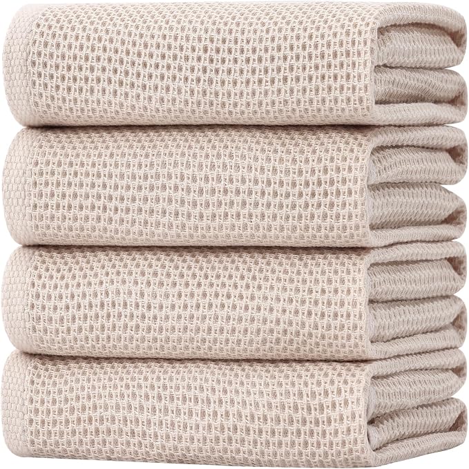 Homaxy 100% Cotton Oversized Waffle Weave Kitchen Towels 4-Pack, Beige | 20 x 28 Inches, Ultra Soft Absorbent Dish Towels, Quick Drying Large Cleaning Towels by Homaxy