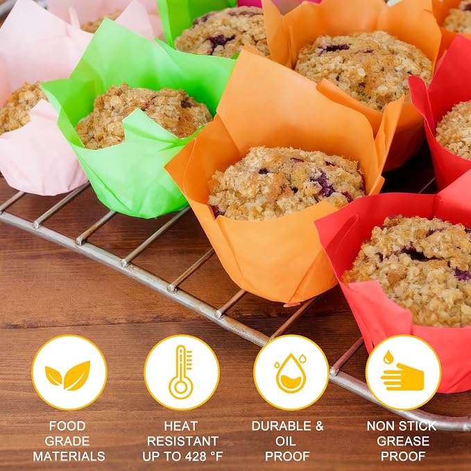 120 Counts Colorful Tulip Cupcake Liners for Baking Cups, Food Grade Parchment Paper Muffin Liners Holders, Standard Tulip Cupcake Liners, Greaseproof Cup Cake Wrappers for Party, Christmas, Neyimqr - Image 3