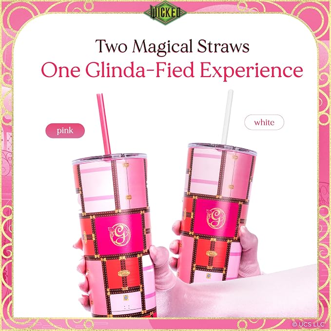 Dragon Glassware x Wicked Stainless Steel Tumbler with Straw, 24oz - Glinda | Vacuum Insulated Wicked Cup with Lid & Straw For Water & Iced Tea; Official Wicked Merch - Image 6