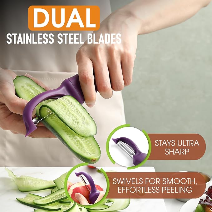 Spring Chef Swivel Vegetable Peeler w/Ergonomic Handle, Set of 2, Purple | Premium Potato Peeler w/ Ultra Sharp Stainless Steel Blades, Multifunctional Veggie Peeler for Apple, Carrot, Cucumber, Fruit - Image 2
