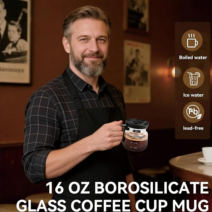 16 Oz Glass Coffee Mug in Coffee Pot Shape, Heatproof Large Capacity Cup,Mini Mocha Coffe Pot Coffe Mugs, Coffee Mug Looks like a Coffee Pot, CoffeePot Mugs, For Hot Teas, Hot Chocolate (1PCS) - Image 2