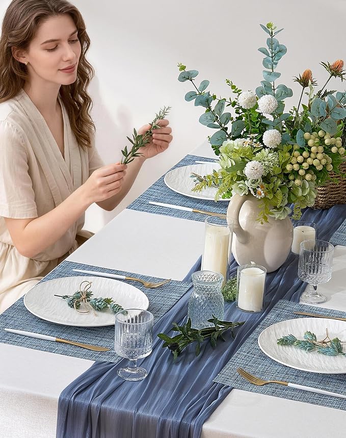 Leetaltree Deep Navy Woven Placemats Set of 24 - Heat Resistant Non-Slip Place mats for Dining Table, Washable Durable PVC Vinyl Woven Table Mats(Deep Navy, 24) - Image 3