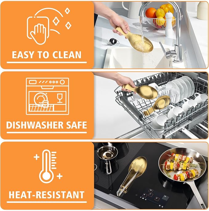 VanlonPro Stainless Steel Spoon Rest, Spatula Ladle Holder, Stainless Steel Utensil Spoon Rest Holder, Brushed Finish, Dishwasher Safe 9.8 x 3.7 Inch (Gold + Gold Fish Tail) - Image 4