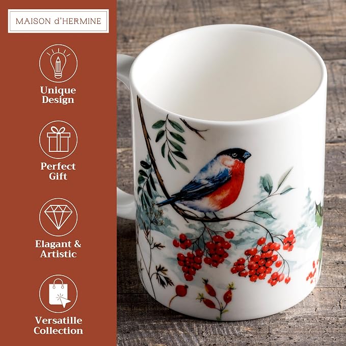 Maison d' Hermine Coffee Mug with Handles Tea Cups (15 Ounce, Pack of 1) | Fine Bone China Coffee Mugs for Hot Beverages Cappuccino Latte Home Restaurant Hotel Spring Summer -Morzine - Morzine - Image 2