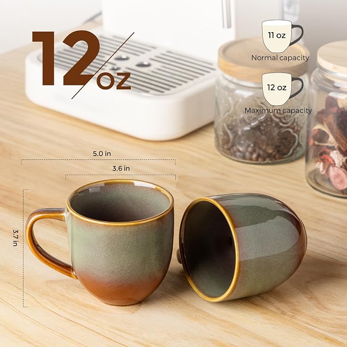 theterra Ceramic Coffee Mugs Set of 6, 12 oz Coffee Cups with Handle | Handmade, Suitable for Latte, Tea, Milk, Beer & Hot Cocoa, Sage Umber - Image 2