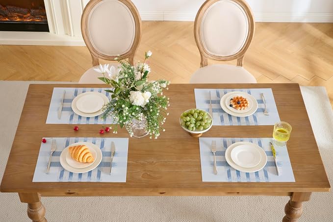 Leetaltree Geometric Print Blue Placemats Set of 6 - Heat Resistant Non-Slip Place mats for Dining Table, Washable Durable PVC Vinyl Woven Table Mats (Geometric Blue, 6) - Image 7
