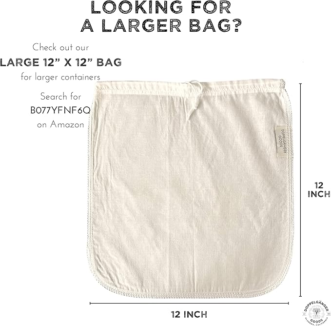 (1-Pack, Medium 8in x 12in) Organic Cotton Cold Brew Coffee Bag - Designed in California - Reusable Coffee Filter with EasyOpen Drawstring Cold Brew Maker for Pitchers, Mason Jars, & Toddy Systems