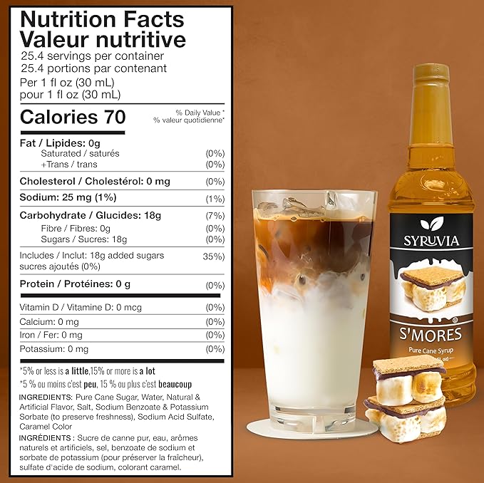 Syruvia Coffee Syrup, S'mores Flavored Syrup for Drinks, Lattes, and Desserts – 25.4 fl oz