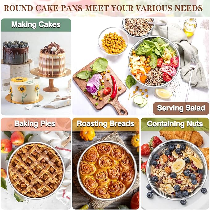 P&P CHEF 6 Inch Round Cake Pan Set of 3, Stainless Steel Baking Cake Pans | Round Baking Cake Pan Bakeware for Layer Birthday Cake, Fit Oven/Pots/Pressure Cooker, Leakproof & Dishwasher Safe, Silver - Image 6