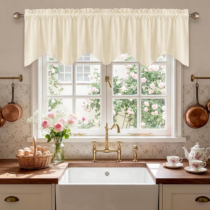 Ivory White Valance for Windows 52x18 Inch 1 Panel | Elegant Wavy Kitchen Curtains for Small Window, Privacy Small Window Treatments for Bedroom, Nursery by StangH