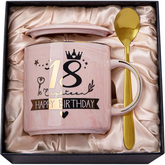 18th Birthday Gifts for Girls, 18 Year Old Girl Birthday Gifts, 14 Oz Mug | Unique Gift Ideas for 18 Year Old Girl Daughter, Niece, Granddaughter, Presents for 18th Birthday, with Spoon Card Gift Box by Biching
