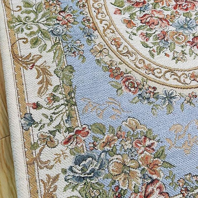 Rustic Floral Cotton Area Rugs Rural Rose Design Living Room Carpet Non-Shedding Living Room Bedroom Accent Rug, 6′6″ × 9′6″, Country Blue - Image 2