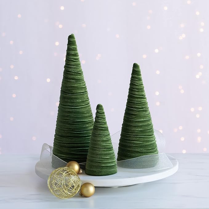 Your Heart's Content Olive Green Velvet Trees Set of 3, Woodland Nursery Bookshelf, Modern Valentine Tabletop, Holiday Dining Table, Elegant Mantel Décor, Handcrafted Gift for (Olive) - Image 5