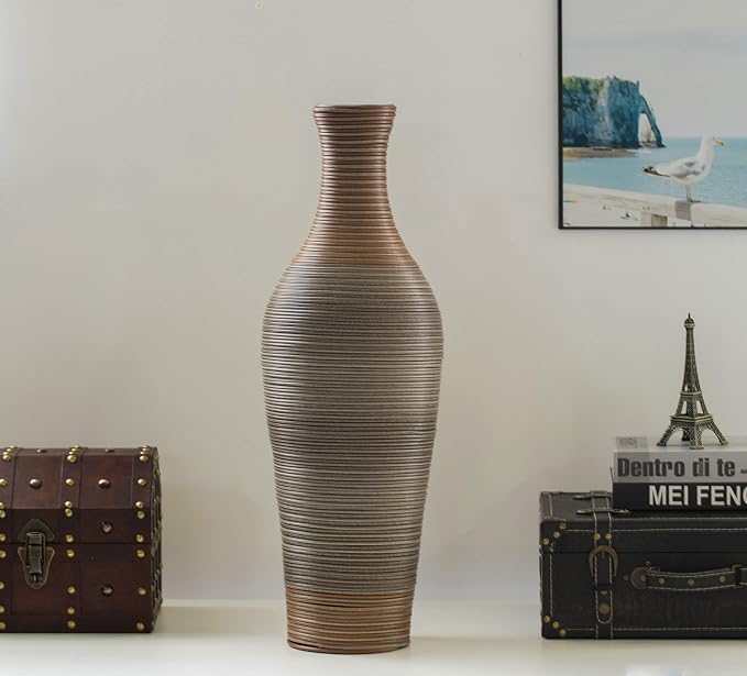 27-inch Tall Standing Designer Floor Vase - Durable Artificial Rattan - Elegant Two-Tone Brown Finish - Ideal Decor Accent for Living Room, Bedroom, Entryway - Stylish Home Decor Statement Piece - Image 5