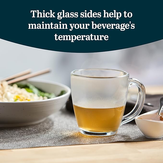 Libbey Tapered Glass Mug Set of 8, 15.5 Oz Thick, Clear Glass Coffee Cups w/ C-Shaped Handle, Dishwasher Safe Coffee Mugs Set for Tea, Cider and More