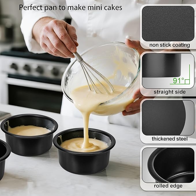 4 Inch Cake Pan, 3PCS Nonstick Small Cake Pans with 100PCS Parchment Paper | Mini Cake Pans for Christmas Birthday, Round Smash Cake Pans Tin for Layer Cakes Cheesecake, Straight Side & Dishwasher Safe - Image 3