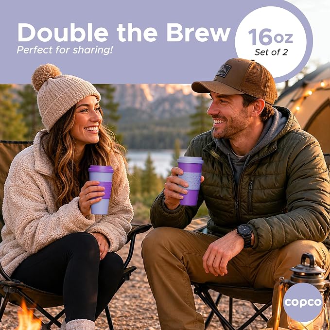 Copco Acadia Travel Mug, 16 Oz - Purple & Light Purple, Set of 2 | Reusable Double Wall Insulated Cup with Spill-Resistant Lid, Non-Slip Grip, Fits Car Cup Holders, Microwave & Dishwasher Safe - Image 7