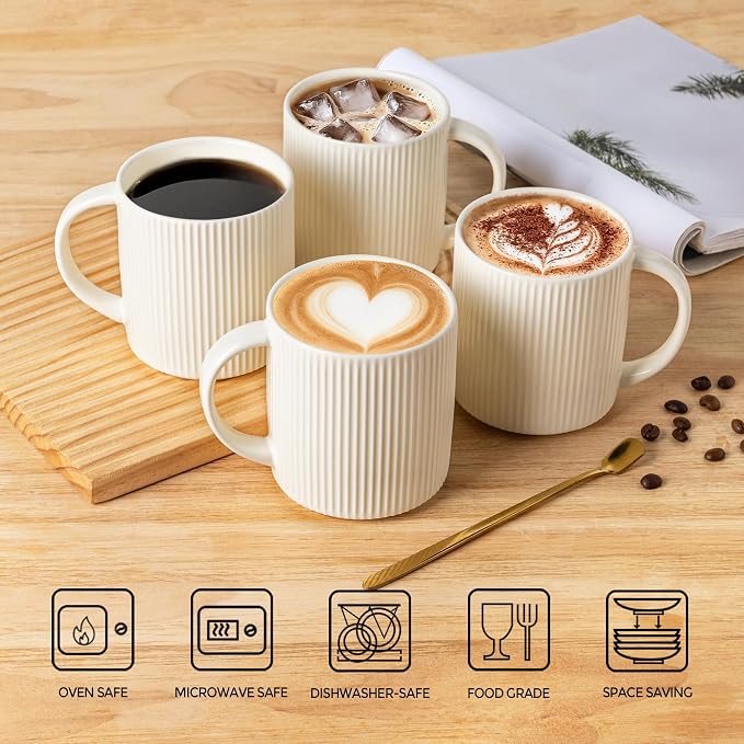 theterra Ceramic Coffee Mugs Set of 6, 14.2 oz Coffee Cups with Handle | Handmade, Suitable for Latte, Tea, Milk, Beer & Hot Cocoa, Beige - Image 4