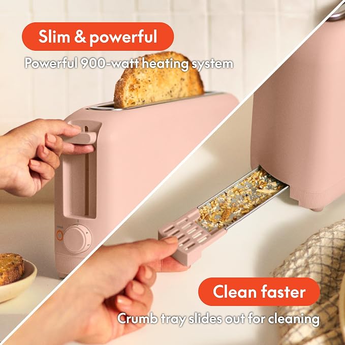 bella 2 Slice Slim Toaster, Fits-anywhere™ Kitchenware, 6 Setting Shade Control with Reheat & Cancel Buttons, Fits sourdough, 10” Long Slot, Anti Jam & Auto Shutoff, 900 Watt, Blossom - Image 5