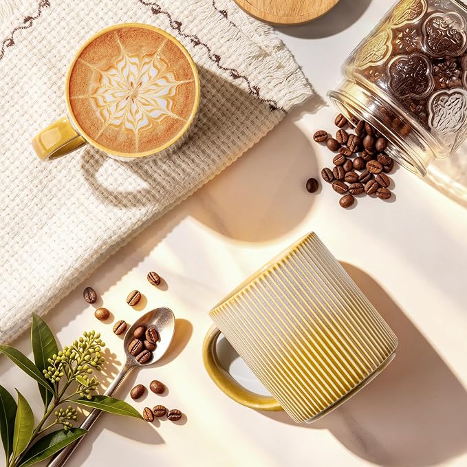 theterra Ceramic Coffee Mugs Set of 6, 14.2 oz Coffee Cups with Handle | Handmade, Suitable for Latte, Tea, Milk, Beer & Hot Cocoa, Autumn Haze - Image 2