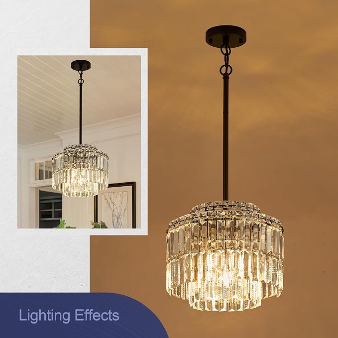 Modern 12.8“ Black Crystal Chandelier Ceiling Light Fixtures for Dining Room Luxury Glam 4-Light Crystal Chandeliers Lighting for Bedroom Entryway Hallway Living Room Kitchen Island Foyer - Image 7