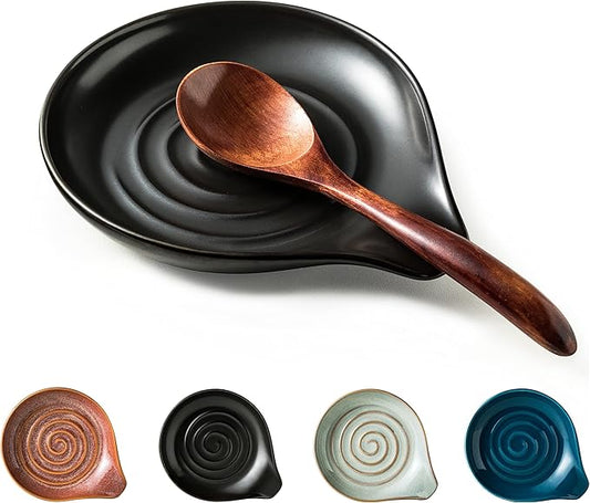Spoon Rest, Porcelain Drip Tray for Multiple Utensils, Cooking&Large Spoon Holder for Stove Top, Modern Farmhouse Kitchen Decor Utensil Holder for Spoons, Ladles, Tongs&Spatula, Black by Cormomu