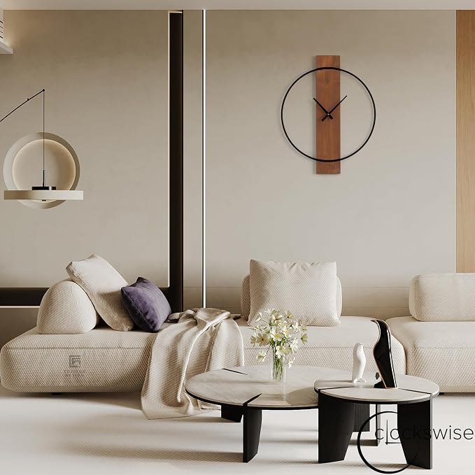 Clockswise Decorative Extra Large Modern Brown Wall Clock with Black Metal Frame on Rectangular Wood Board, Battery Operated Silent. 20'' D?a, for Dining Living Kitchen Bedroom Office Restaurant bar - Image 3