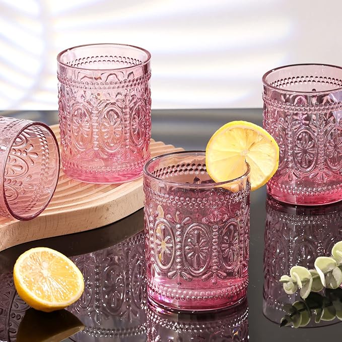 Darlion Vintage Glassware, Pink Drinking Glasses, 10oz Pink Glass Cups | Food Grade Glass, Lead-Free Glass, Durable&Sturdy, Vintage Decoration - Image 7