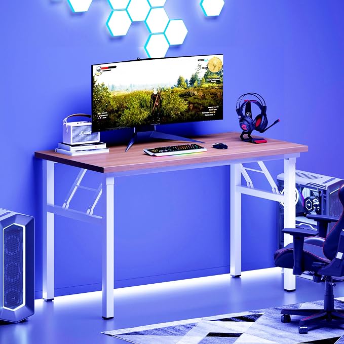 DlandHome 39 inches Folding Table Computer Desk Portable ActivityTable Conference Table Home Office Desk, Fully Assembled Teak and White DND-ND5-100TW | Foldable Writing Table for Small Spaces Bedroom, No Assembly Required, Wood Top Metal Frame, Collap... - Image 7