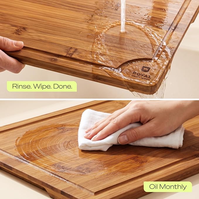 ROYAL CRAFT WOOD Wooden Cutting Boards for Kitchen Meal Prep & Serving - Bamboo Non Toxic Cutting Board Set with Deep Juice Groove Side Handles - Charcuterie & Chopping Butcher Block for Meat (4 Pcs) - Image 5