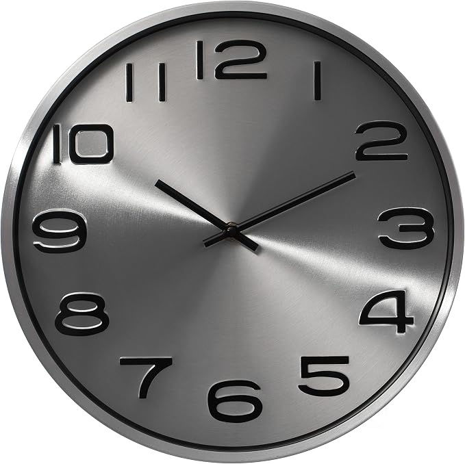 Clockswise Modern Decorative Aluminum Round Wall Clock for Living Room, Kitchen, Dining Room, Silver by Clockswise