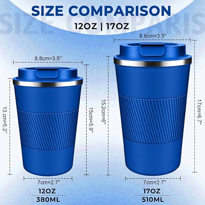 Insulated Coffee Tumbler 12 oz, Stainless Steel Coffee Mug with Lids, Travel Coffee Mug Leak Proof, Double Wall Vacuum Insulated Reusable Coffee Cup, Keep Drinks Hot and Cold (Deep Azure, 12 Ounces) - Image 2