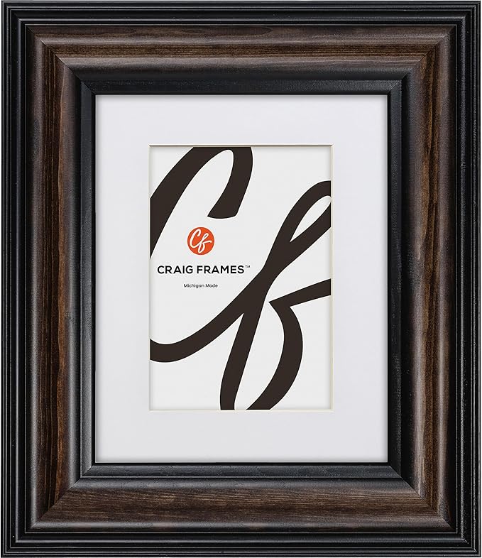 Craig Frames 11x14 Solid Wood Picture Frame, Matted to 8x10, Brown | Real glass, white mat included, wall decor ready to hang, made in the USA by CraigFrames