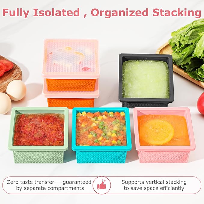 Silicone Freezer Tray with Lid-Stackable Soup Freezer Container Molds,2-Cup Ice Cube Trays for Perfect Portion Control,Food Storage & Meal Prep,Oven & Dishwasher Safe-4 Pack