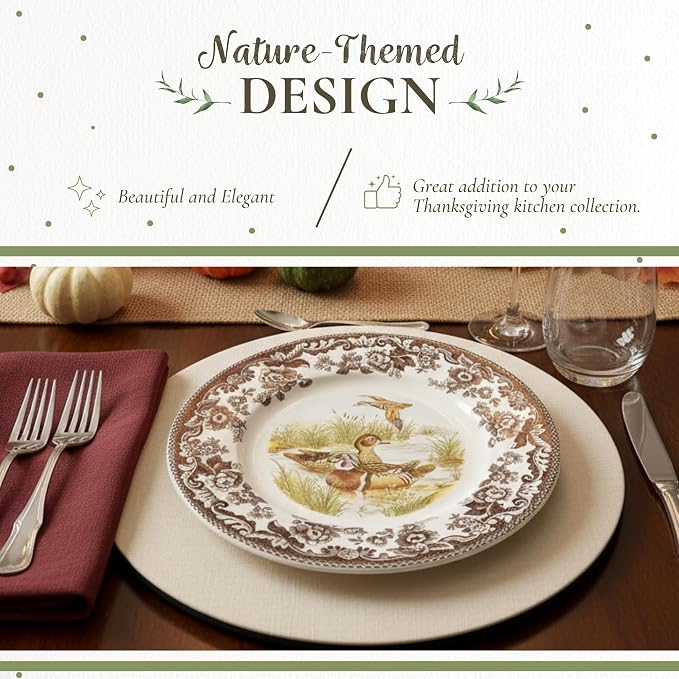 Spode – Woodland – Luncheon Plate – Wood Duck - Brown/White | Earthenware, Dishwasher Safe, Made in England - Image 3