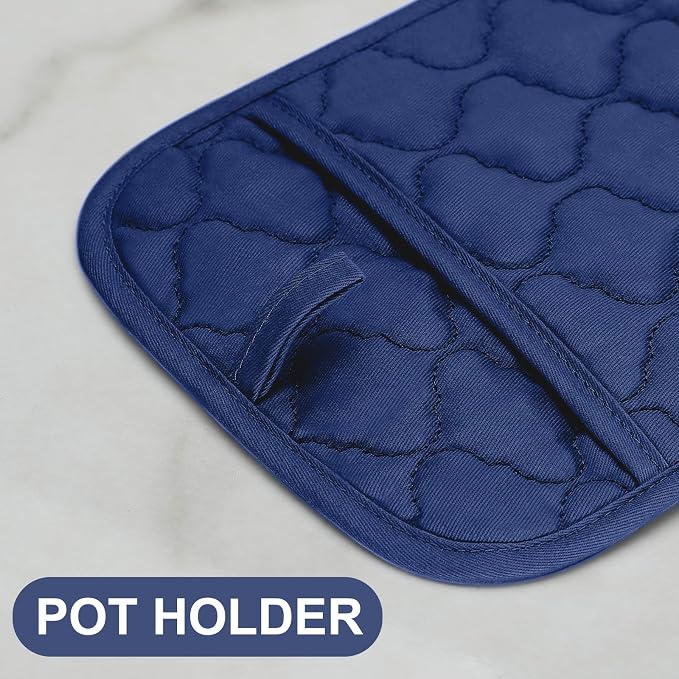 Oven Mitts Pot Holders Sets/Kitchen Towels and Dishcloths, Oven Gloves Kitchen Dish Towels 500 Degree Heat Resistant Potholders with Non-Slip Silicone Surface for Cooking, Grilling, Baking-Marine Blue - Image 3