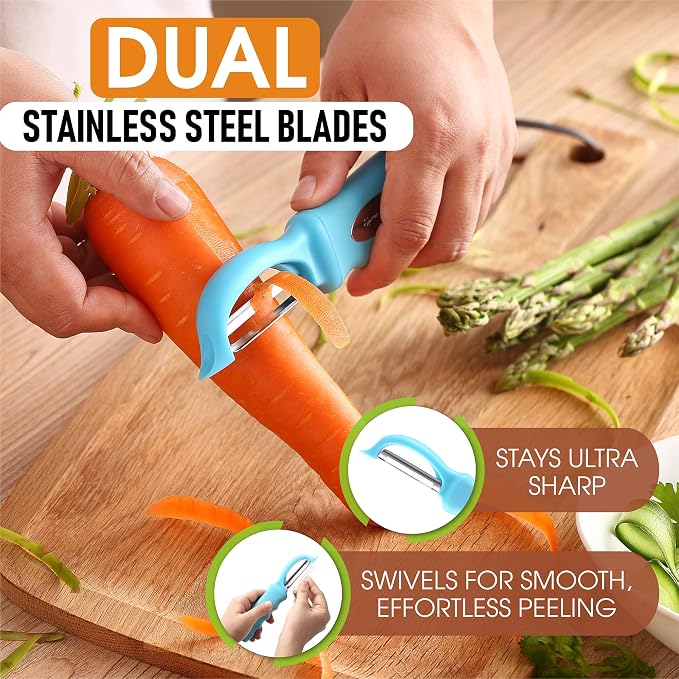 Spring Chef Swivel Potato Peeler for Kitchen w/Soft Grip Handle, Aqua Sky | Premium Vegetable Peeler w/ Sharp Stainless Steel Blades, Multifunctional Food Peeler for Apple, Carrot, Cucumber, Fruit - Image 2