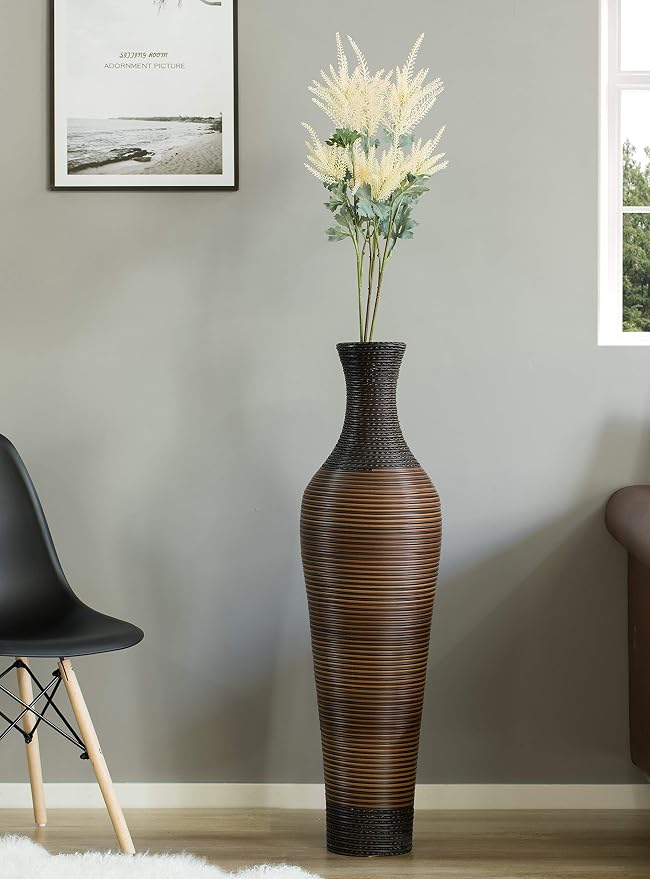 39-Inch Tall Standing Designer Floor Vase - Durable Artificial Rattan - Elegant Two-Tone Dark Brown Finish - Ideal Decor Accent for Living Room, Bedroom, Entryway - Stylish Home Decor Statement Piece - Image 2