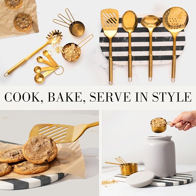 Styled Settings Gold Cooking Utensils with Measuring Cups & Spoons,13-Piece | Stainless Steel, Includes utensils, measuring cups, 13-Piece Gold Kitchen Accessories Includes Metal Measuring - Image 5