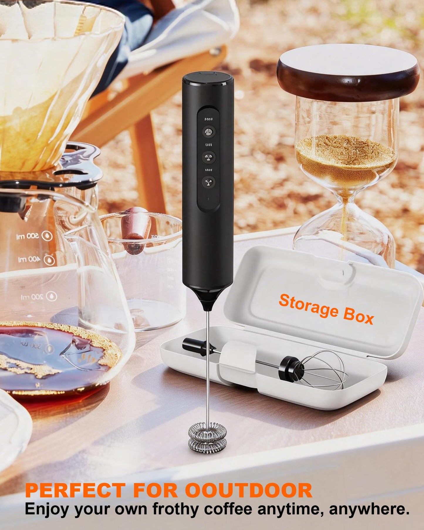 Rechargeable 3-Speed Milk Frother Wand (Black)