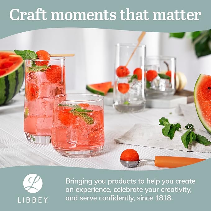 Libbey Ascent Tumbler & Rocks Drinking Glasses Set of 16, Clear Glass Cups | 16.25 oz & 12.25 oz Capacities Glasses for Water, Juice, Cocktails, and More with Curved Design and Dishwasher-Safe Care - Image 6