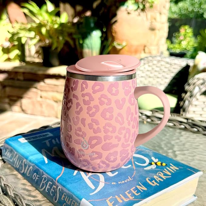 Ideus 16 oz (470 ml) Insulated Coffee Mug with Handle and Lid, Double Wall Stainless Steel Vacuum Thermal Coffee Mug, Travel Coffee Cup Thermal Cup for Home and Office, Leopard Pink - Image 7